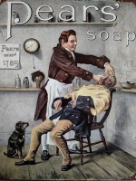 metalen_wandbord_barbier_scheren_tekst_pears_soap