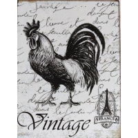 kartonnen_deco_bordje_zwart_wit_afbeelding_haan_tekst_vintage